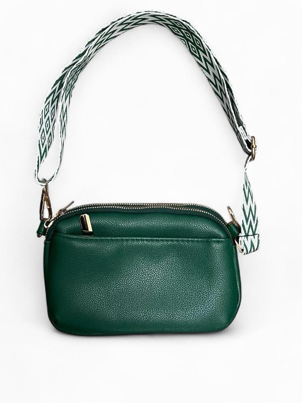 Emerald Green Crossbody Bag with Woven Strap & Gold Hardware